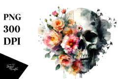 Grungy Flower and Skull, Watercolor PNG Product Image 1