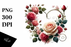 Digital Painting Heart with Roses PNG Product Image 1