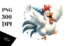 Silly Cartoon Chicken with Party Hat, High-Res PNG Product Image 1