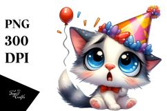 Cartoony Cat with Party Hat, Transparent PNG Product Image 1