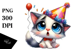 Cartoony Cat with Party Hat, Transparent PNG Product Image 1