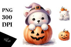 Cute Baby Polar Bear Popping Out from Halloween Pumpkin Product Image 1