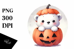 Cute Baby Polar Bear Popping Out from Halloween Pumpkin Product Image 3