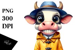 Expressive Watercolor Cow with Hat | SEO Friendly Clipart Product Image 1