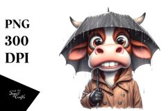 Expressive Watercolor Cow with Hat | SEO Friendly Clipart Product Image 1