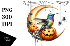 Hummingbird on Moon Halloween PNG Product Image 1