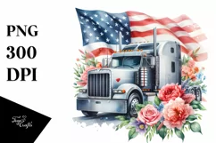 Watercolor Semi Truck with Flowers | Sublimation | Clipart Product Image 1