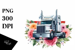 Watercolor Semi Truck with Flowers | Sublimation | Clipart Product Image 1