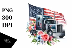 Watercolor Semi Truck with Flowers | Sublimation | Clipart Product Image 3