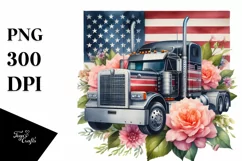 Watercolor Semi Truck with Flowers | Sublimation | Clipart Product Image 1