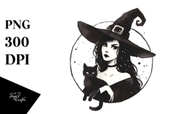 Retro Evil Witch with Cat PNG Product Image 1