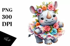 Cute Baby Rhino Dressed, Flowers Clipart Product Image 3