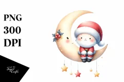 Santa on Moon with Snowflakes, High-Res PNG Product Image 1