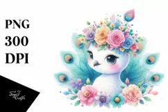 Vibrant Peacock with Flower Crown, Transparent PNG Product Image 1