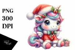 Cute Baby Unicorn Dressed for Christmass | Sublimation Product Image 1