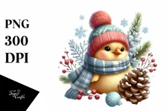 Cute Winter Chicken Clipart PNG Product Image 1