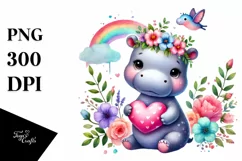 Baby Hippo Holding Heart PNG Product Image 1