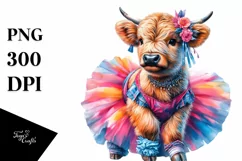 Colorful Baby Highland Cow Dancer PNG Product Image 3
