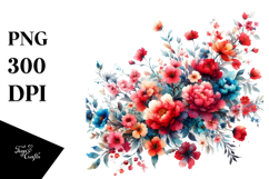 Colorful Red Flowers, Watercolor PNG Product Image 1
