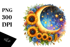 Vibrant Moon with Stars and Sunflowers PNG Product Image 1