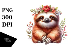 Digital Watercolor Adorned Baby Sloth, Transparent PNG Product Image 1
