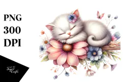 Sleeping Baby Cat on Flower PNG Product Image 1