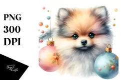 Cute Watercolor Pomeranian with Christmas Globes Product Image 3