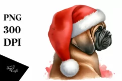 a Cute Mastiff with Santa Hat PNG Product Image 1