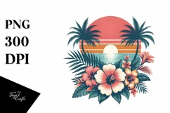 Vintage Tropical Flower Sunset | Clipart Product Image 1