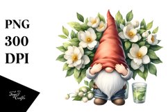 Gnome with Large Jasmine Floral Frame, Vibrant PNG Product Image 1