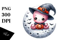 Retro Octopus on Halloween Moon, PNG Product Image 1