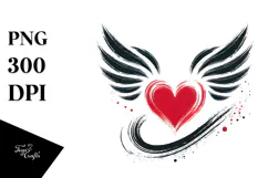 Artistic Heart with Wings, Delicate PNG Product Image 1