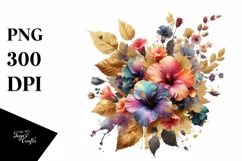 Abstract Bouquet Gold Foil Hibiscus | Sublimation | Clipart Product Image 1