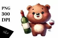 Funny Bear Holding Wine Bottle | Sublimation Clipart Product Image 1