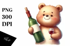 Funny Bear Holding Wine Bottle | Sublimation Clipart Product Image 3