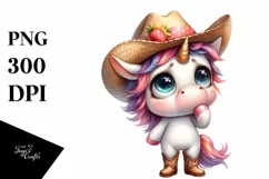 Expressive Watercolor Baby Unicorn with Sun Hat | SEO Product Image 1