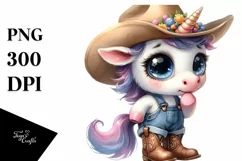 Expressive Watercolor Baby Unicorn with Sun Hat | SEO Product Image 3