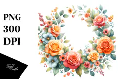 Colorful Floral Frame, Orange PNG Product Image 1