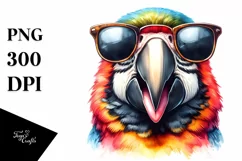 Vibrant Macaw Portrait with Sunglasses and Tongue Out Product Image 3