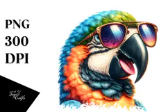 Vibrant Macaw Portrait with Sunglasses and Tongue Out Product Image 1