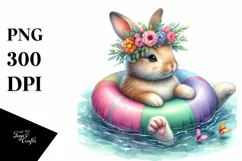 Watercolor Young Rabbit with Wreath of Flowers | Sublimation Product Image 3