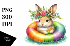 Watercolor Young Rabbit with Wreath of Flowers | Sublimation Product Image 1