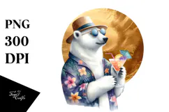 Polar Bear Hipster in Beachwear Drinking Cocktail PNG Product Image 1