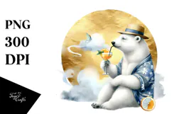 Polar Bear Hipster in Beachwear Drinking Cocktail PNG Product Image 1