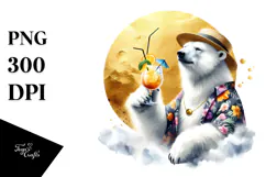 Polar Bear Drinking Cocktail PNG Product Image 1