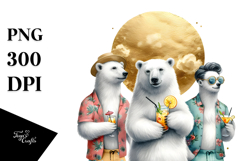 Polar Bear Hipster in Beachwear Drinking Cocktail PNG Product Image 1