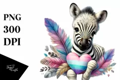Adorable Zebra Holding Heart PNG Product Image 1