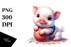 Cute Baby Pig Wrestling in Pastel Watercolor Product Image 1