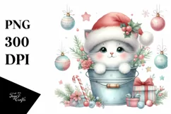 Whimsical Cute Cat Santa Hat PNG Product Image 1
