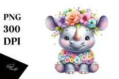 Cute Baby Rhino Dressed, Flowers Clipart Product Image 3